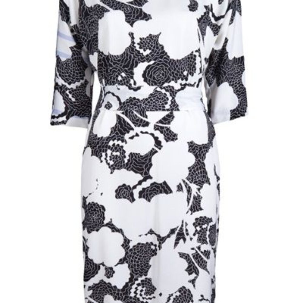 DVF Diane Von Furstenberg Maja Two In Rose Lines Black Silk Dress, Size 12